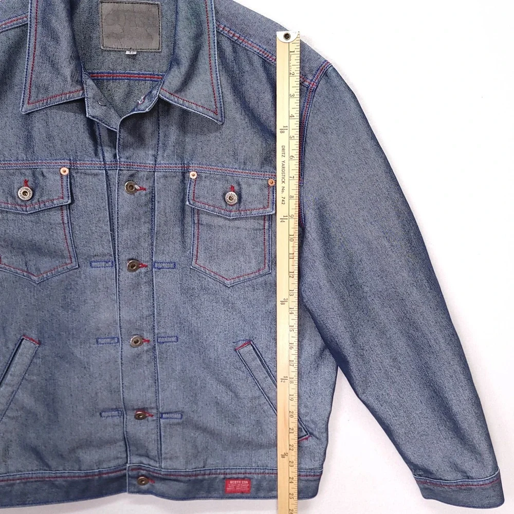 Vintage Guess USA American Tradition Denim Jacket Blue Contrast‎ Stitch Mens L